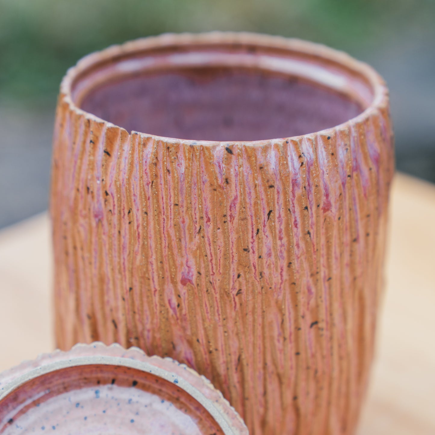 Tall Carved Lidded Pot - Paprika