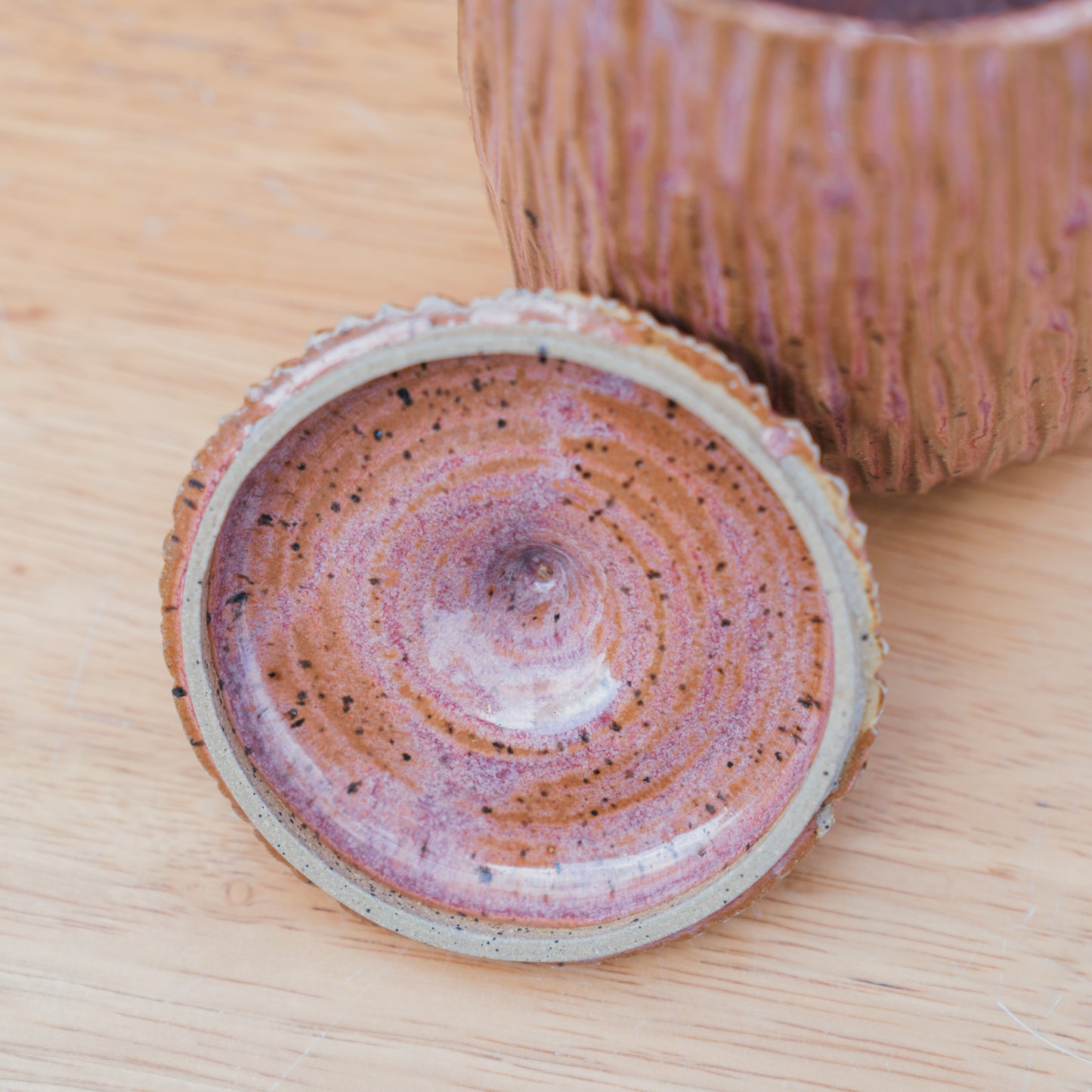 Tall Carved Lidded Pot - Paprika