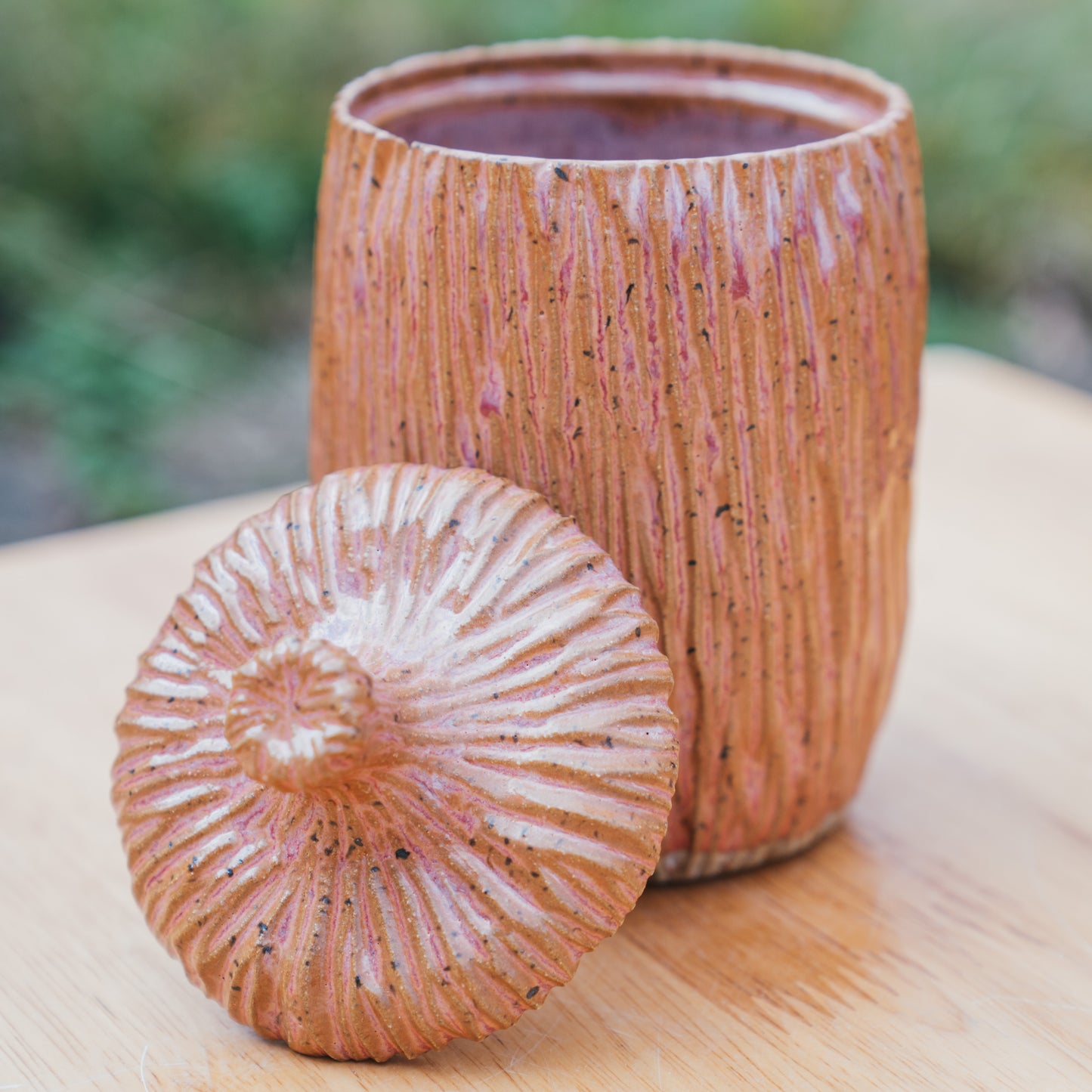 Tall Carved Lidded Pot - Paprika