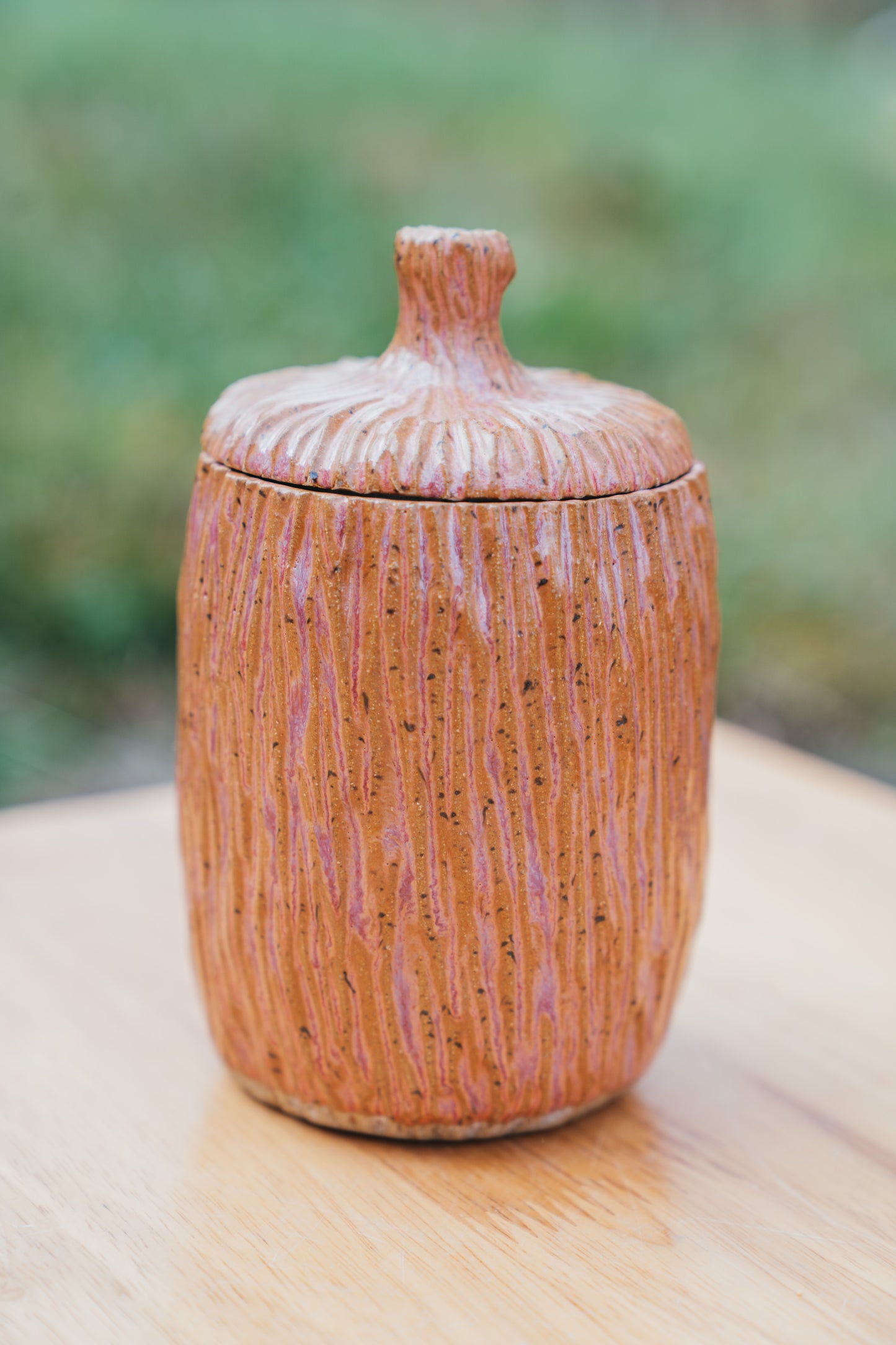 Tall Carved Lidded Pot - Paprika