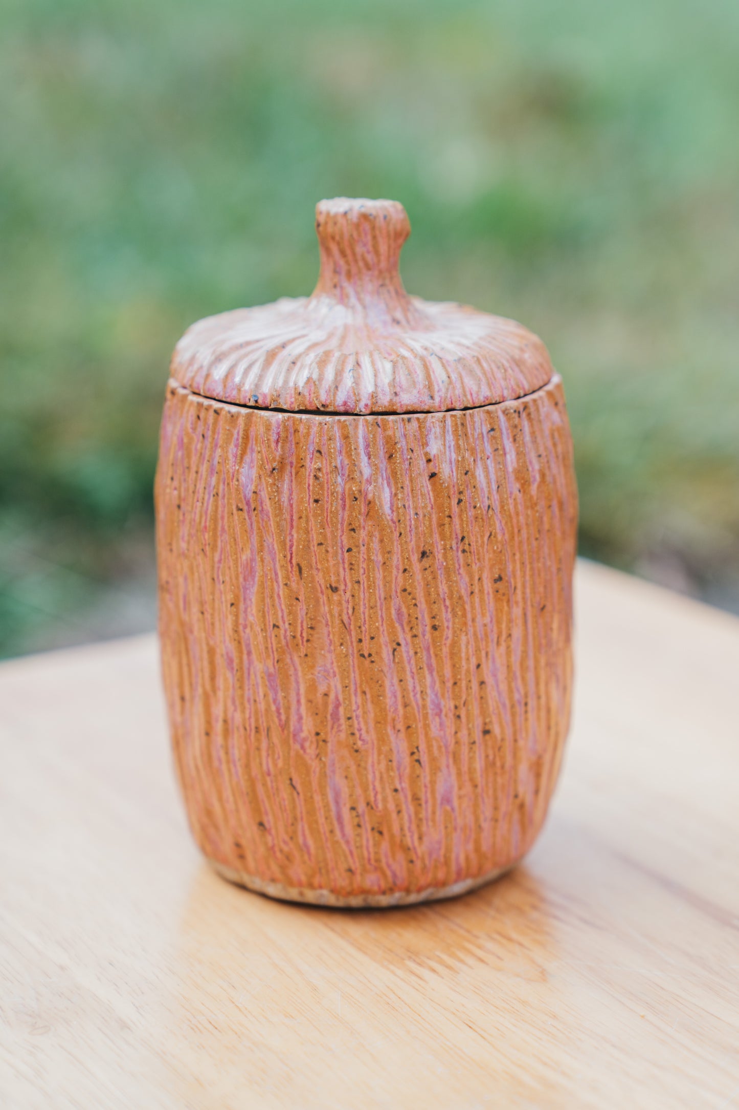 Tall Carved Lidded Pot - Paprika